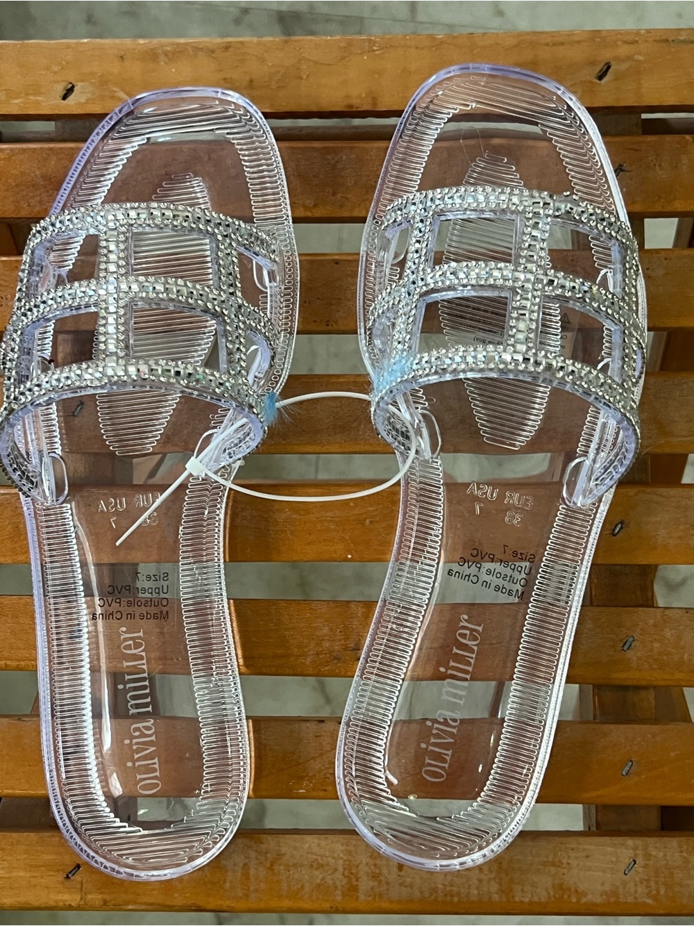 Olivia Miller Clear Crystal-Embellished Slide Sandals